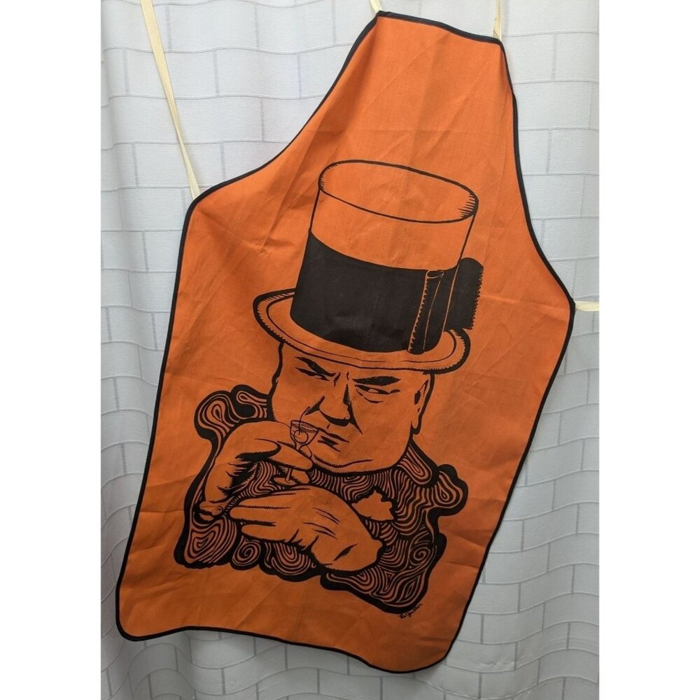 Vintage W.C. Fields Apron by Artist Lamartine Le Goullon Orange & Black Cotton